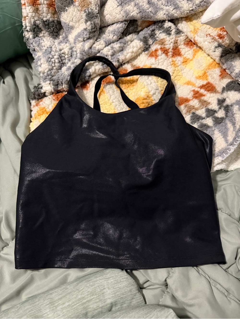 Old Navy Black Shimmery Racerback Sports Bra Tank